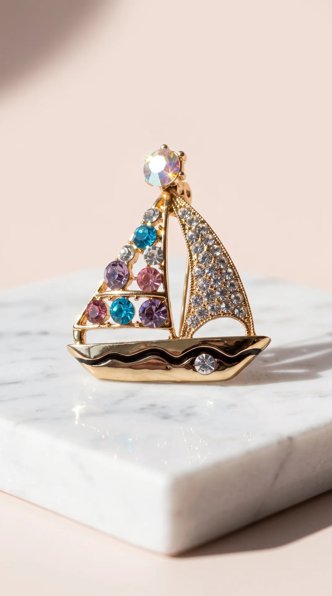 Crystal Sailing Boat Brooch