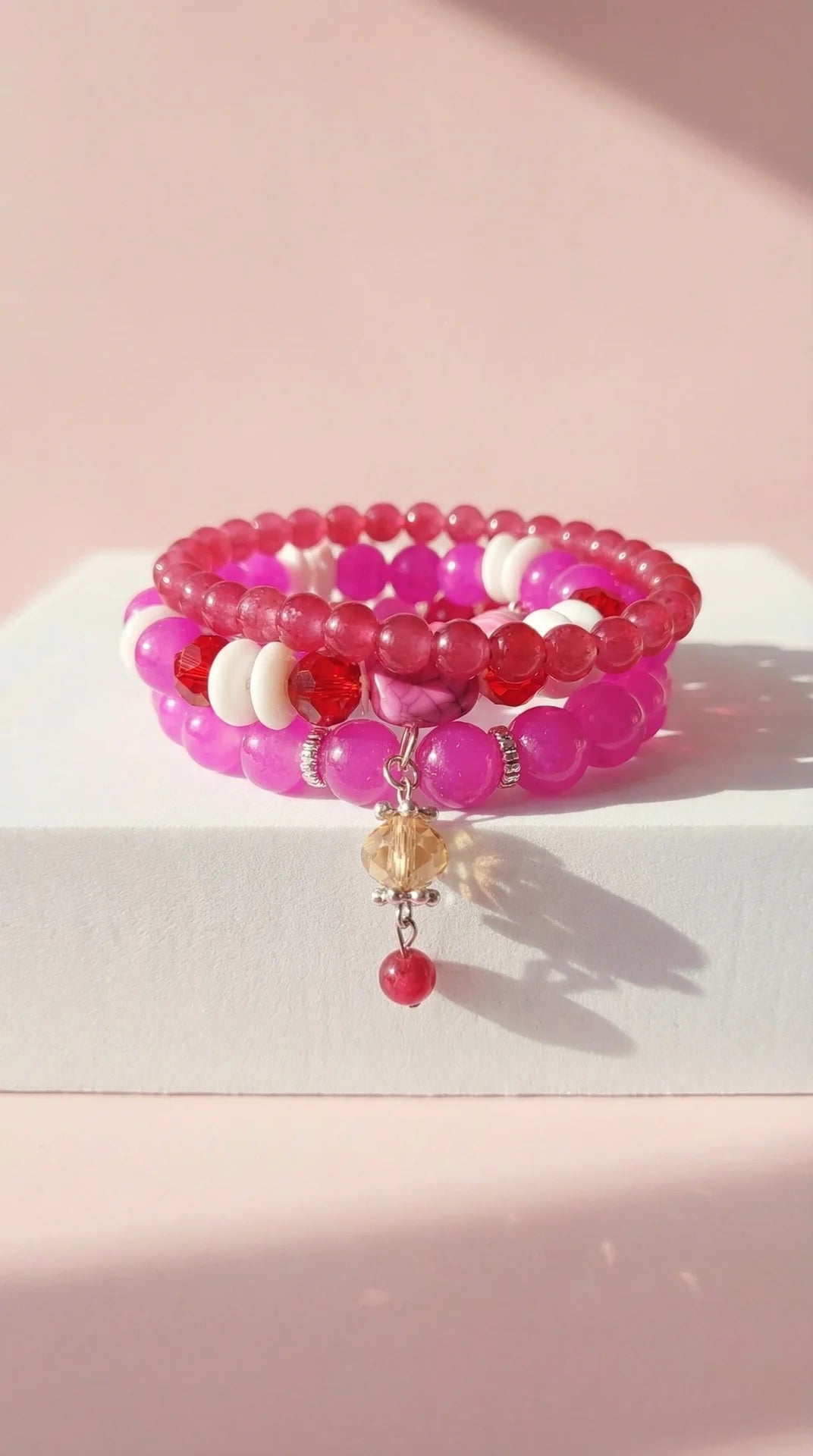 Crystal Charm Ceramic Beaded Bracelet Set