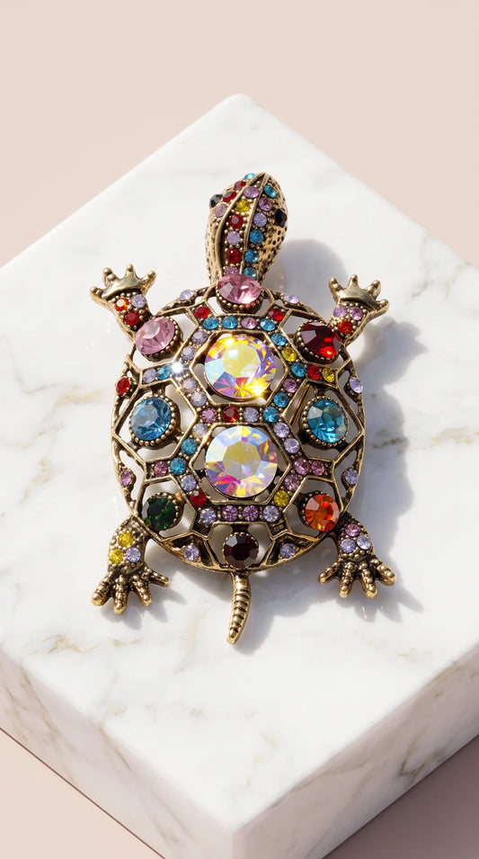 Turtle Crystal Brooch Pin