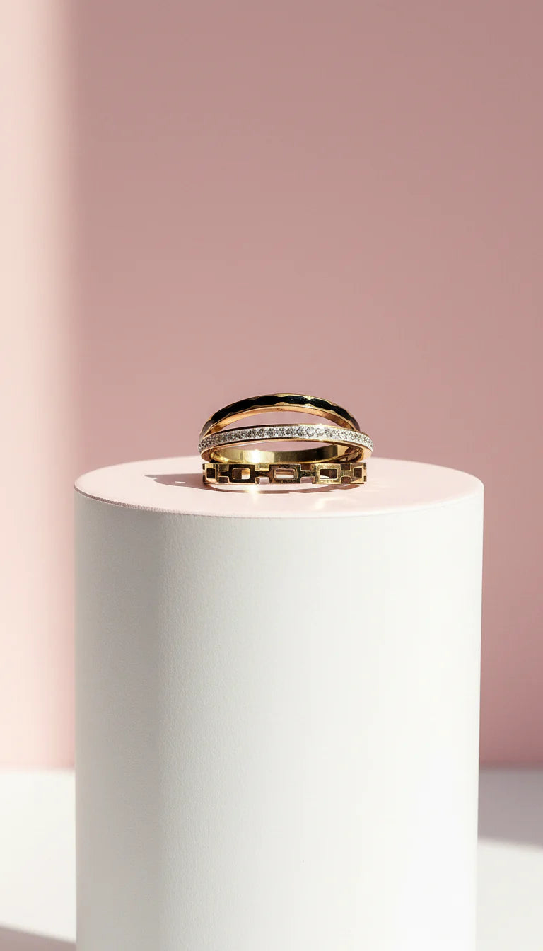 Pack Of 24 Gold Plated Black Crystal Stacking Rings