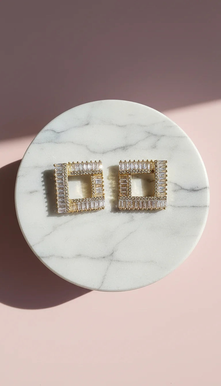 Baguette Cut Square Crystal Stud Earrings