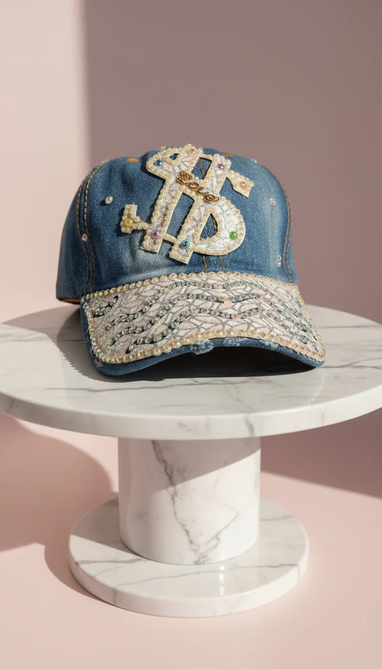 Denim Jewelled Baseball Cap