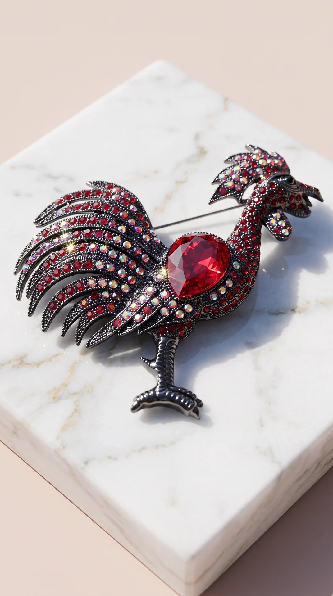 Crystal Rooster Statement Brooch Pin