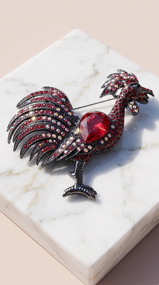 Crystal Rooster Statement Brooch Pin