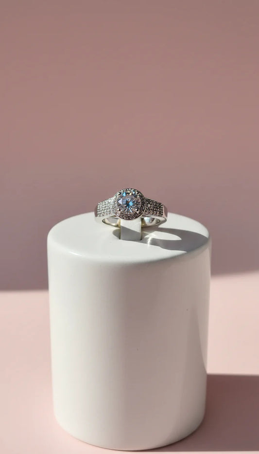 Crystal Band Round Cut Solitaire Ring Silver Box set of 12