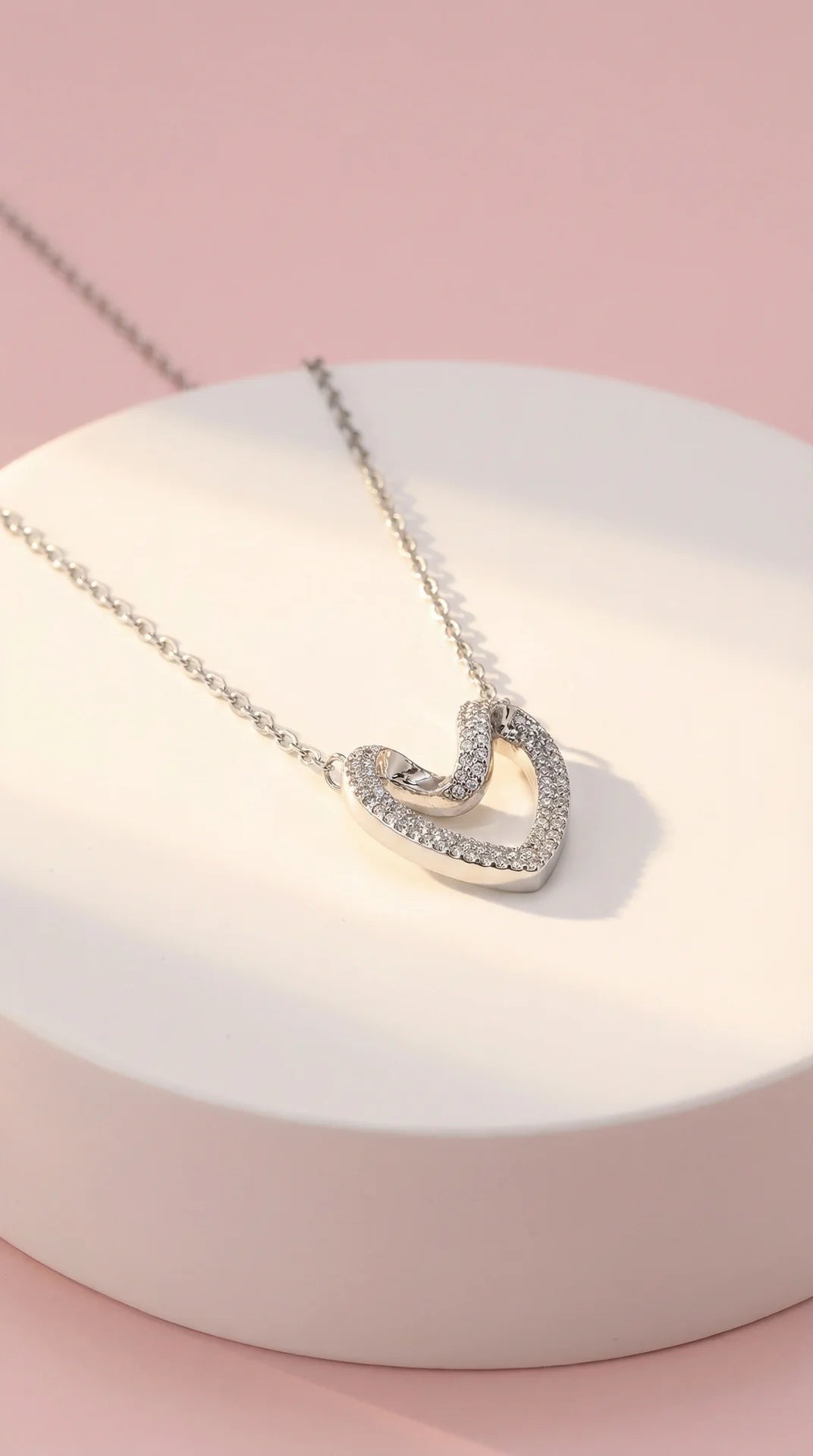 Wavey Heart Crystal Stainless Steel Pendant Necklace