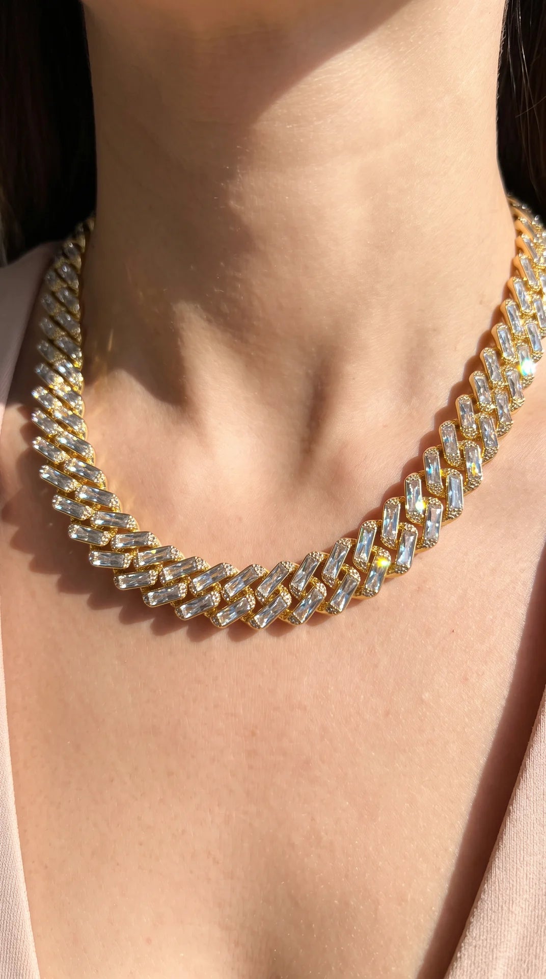 Baguette Cut Statement Curb Chain Necklace