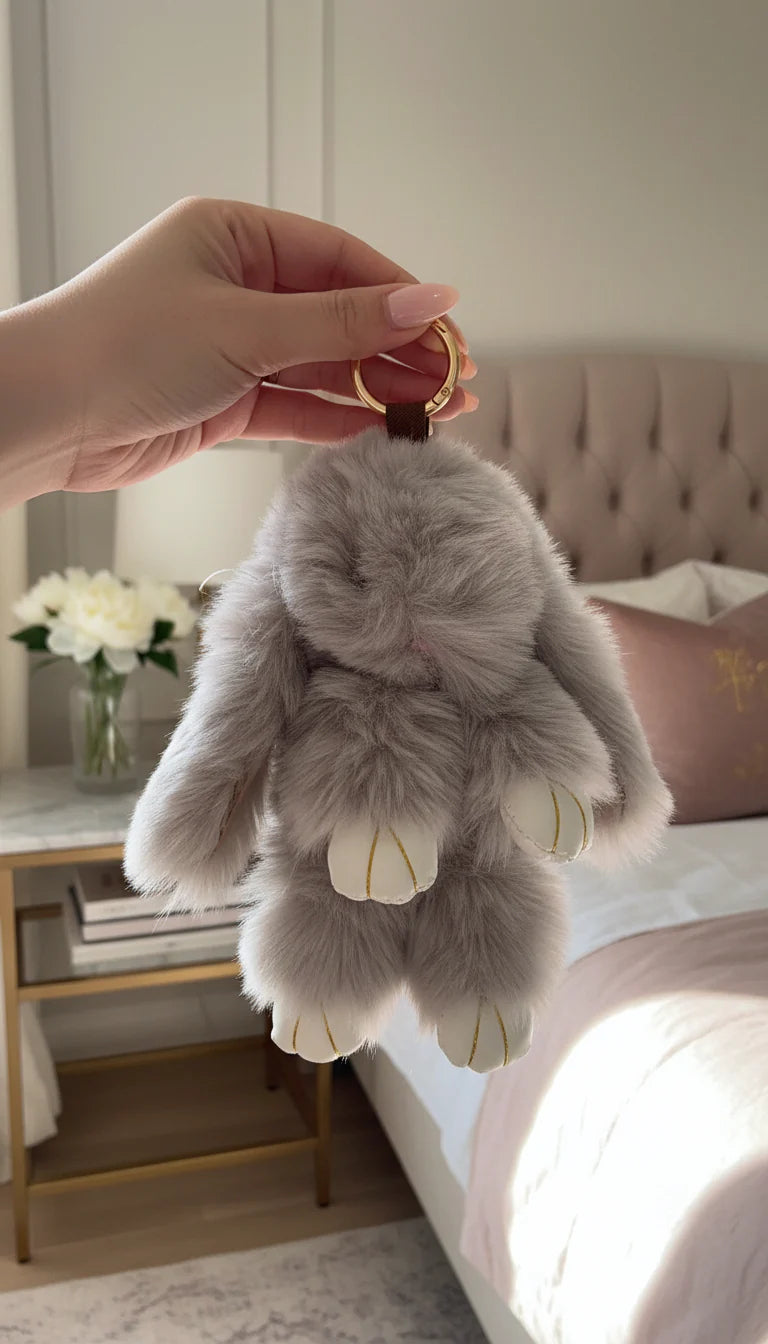 Pack Of 10 Fluffy Bunny Key Ring & Bag Charms