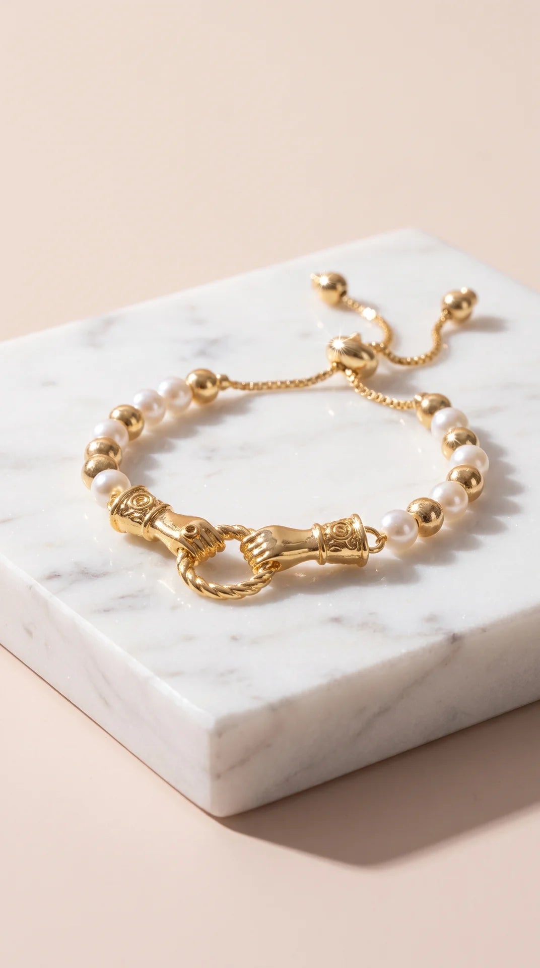Good Hands Beaded Pull Tie Gold Plated Bracelet