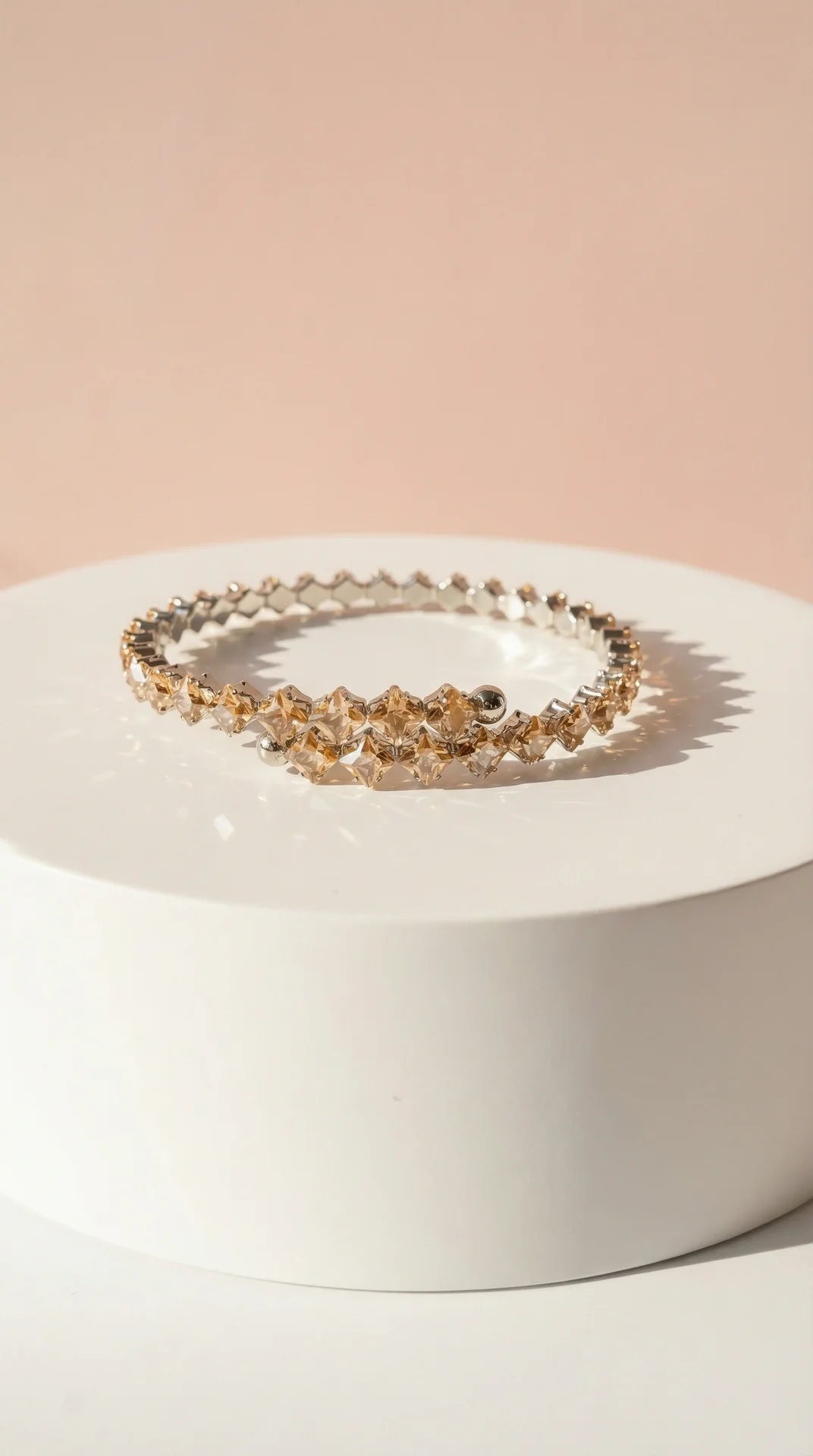 Stretchy Square Cut Crystal Snap On Cuff