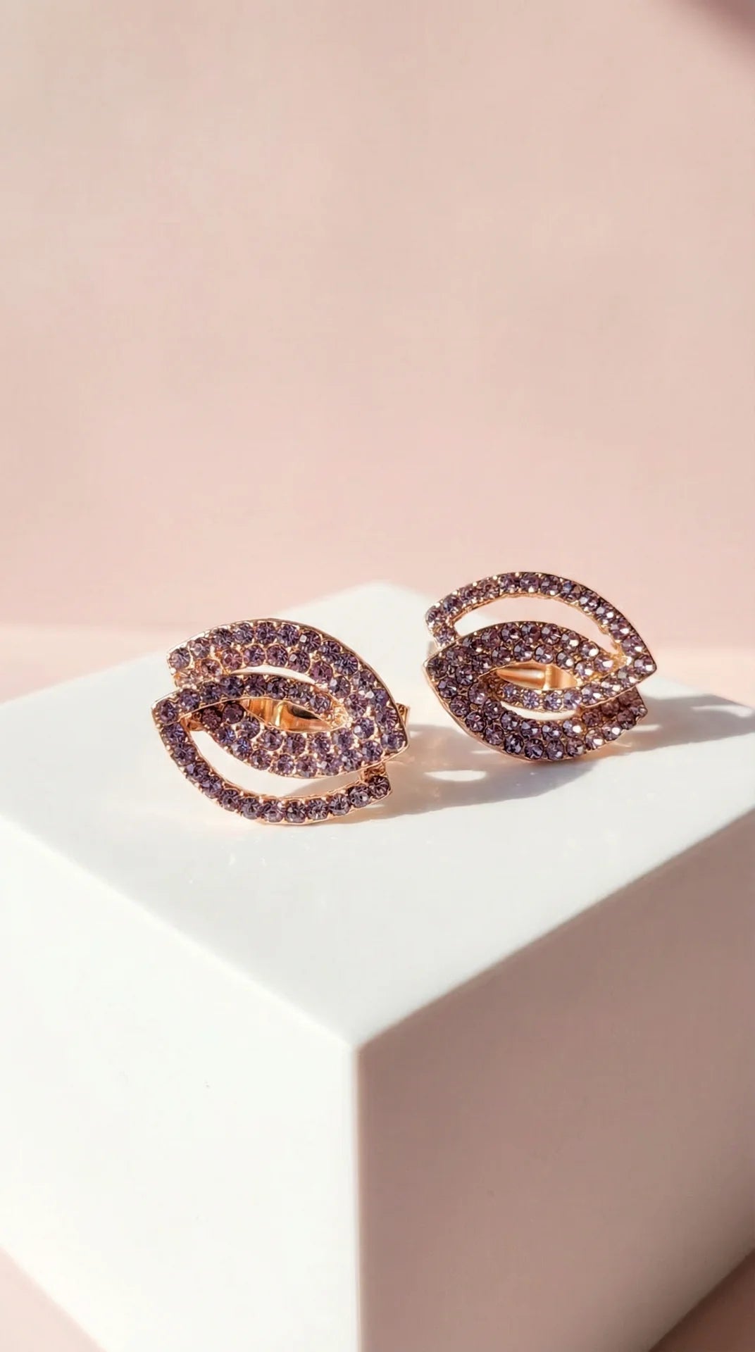 Layered Oval Crystal Non Pierced Clip On Earrings