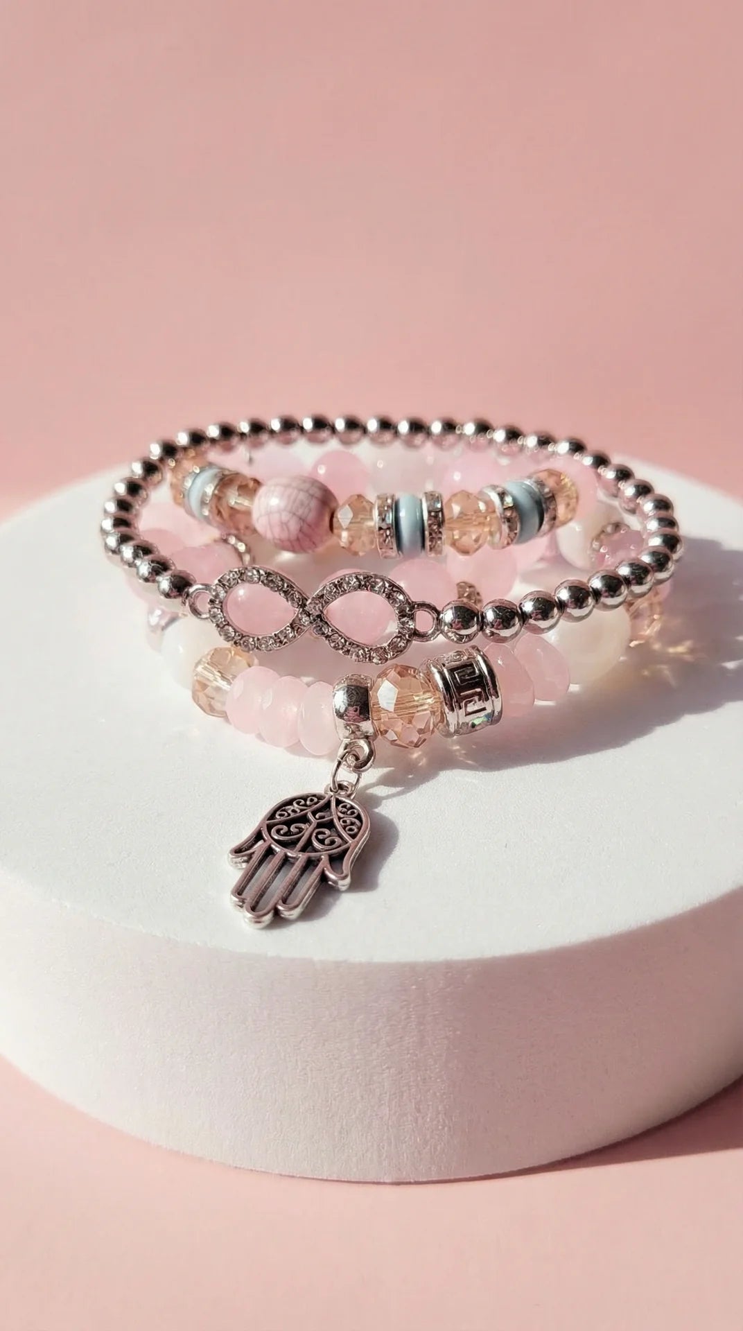 Hamsa Charm Ceramic Beaded Bracelet Set