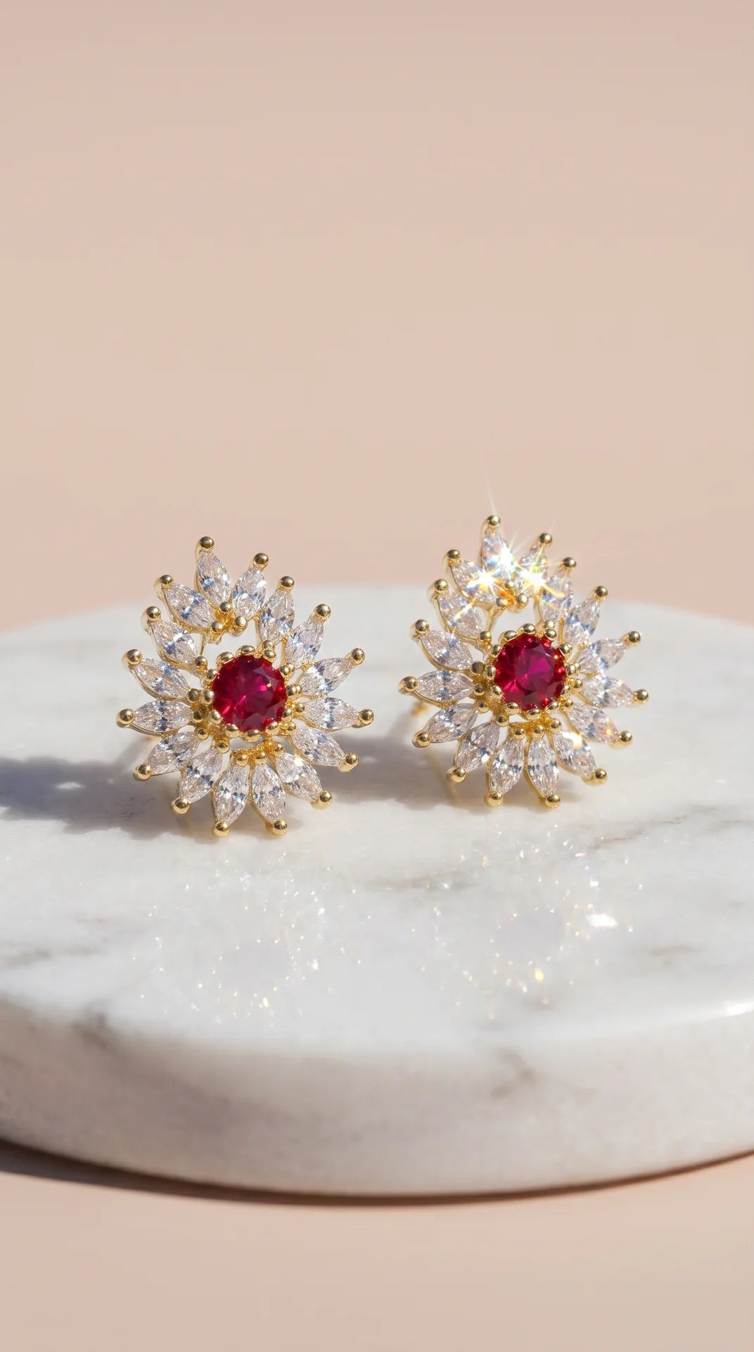 Sun Burst Statement Gold Plated Crystal Stud Earrings