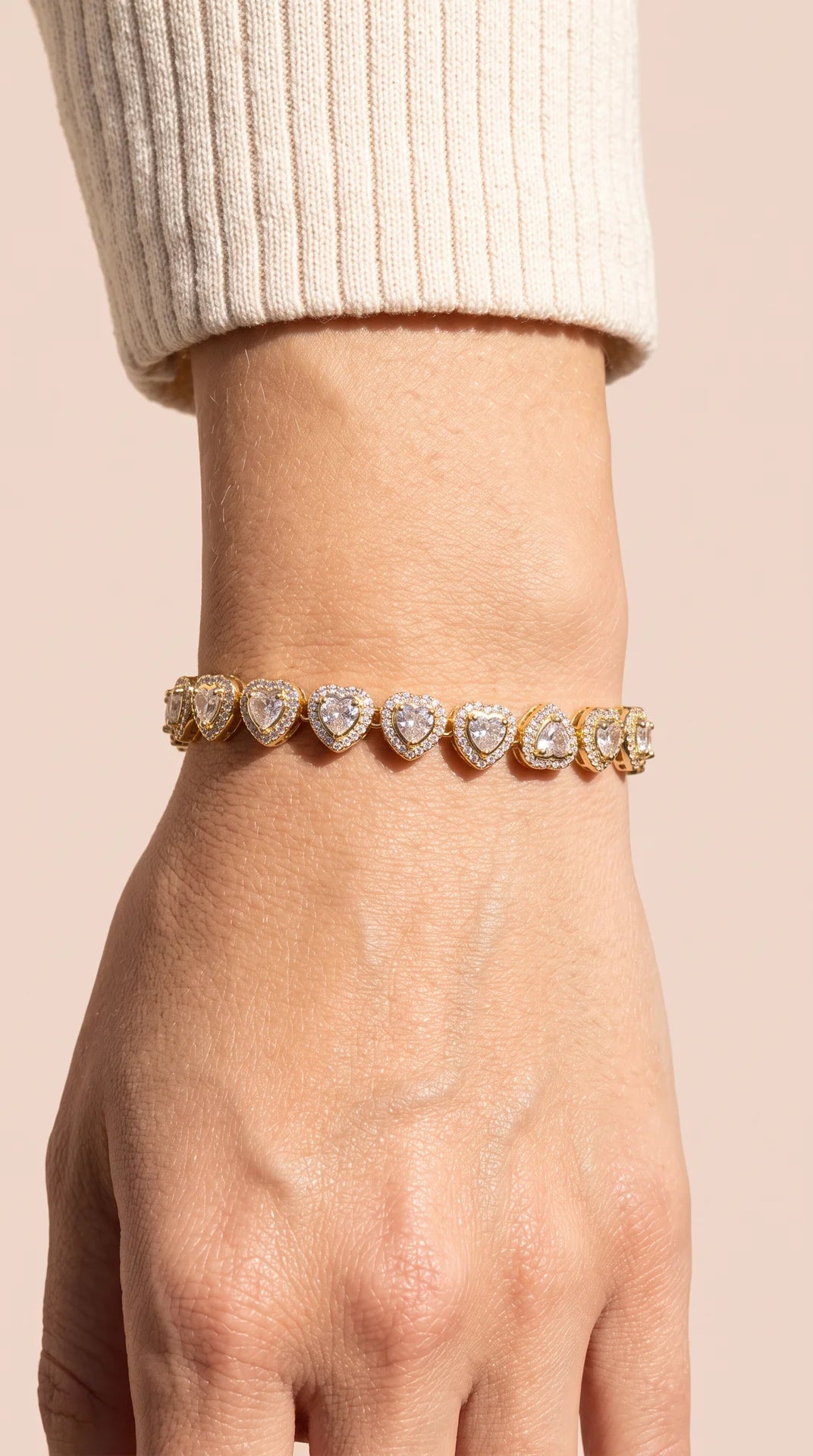 Gold Plated Heart Shape Crystal Clear Tennis Bracelet