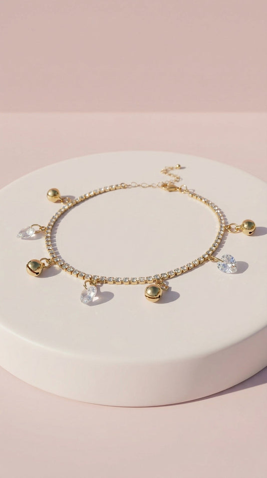 Crystal Bell Charm Tennis Anklet
