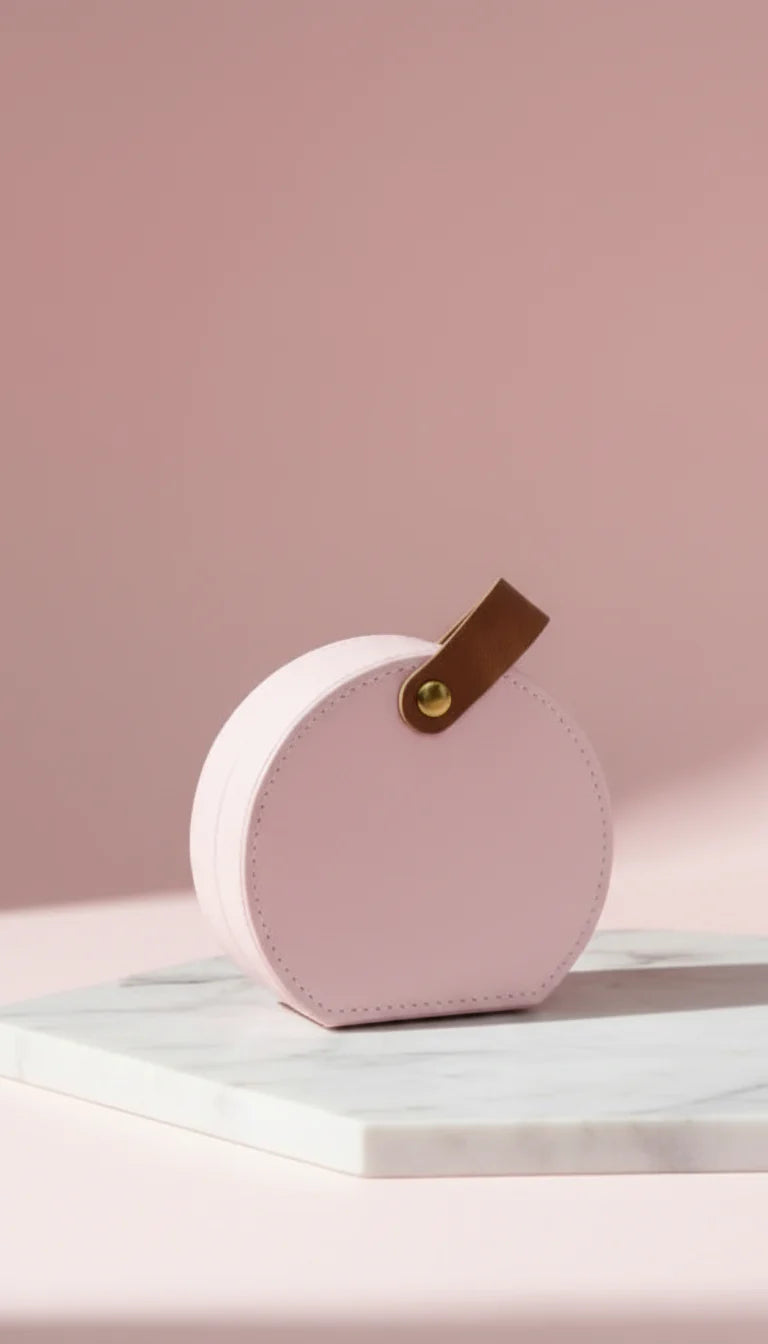 Mini Circular Travel Jewellery Case Compact Jewellery Storage Box
