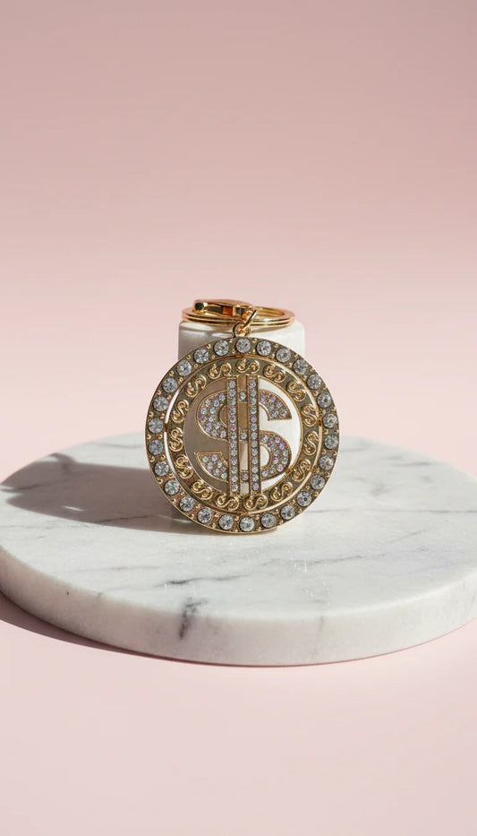 American Dollar Circular Crystal Key Ring & Bag Charm