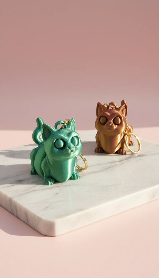 3D Printed Articulated Fantasy Cat : Bioplastic Fidget Key Ring