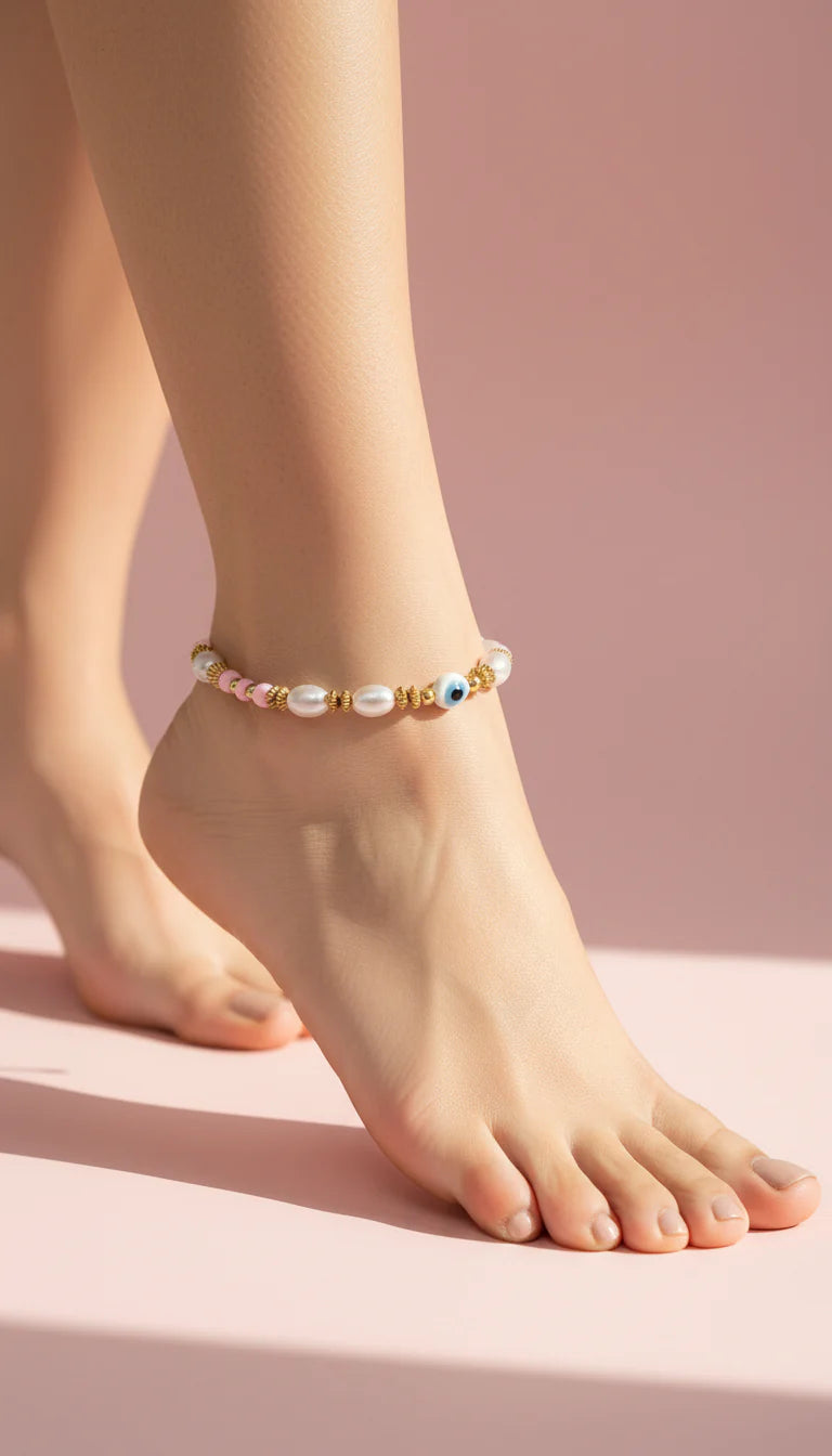 Evil Eye Beaded Pull Tie Anklet