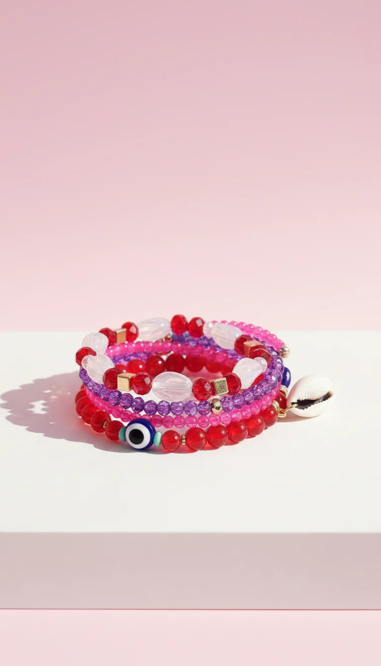 Shell Charm Ceramic Beaded Bracelet Set