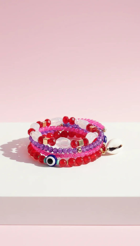 Shell Charm Ceramic Beaded Bracelet Set