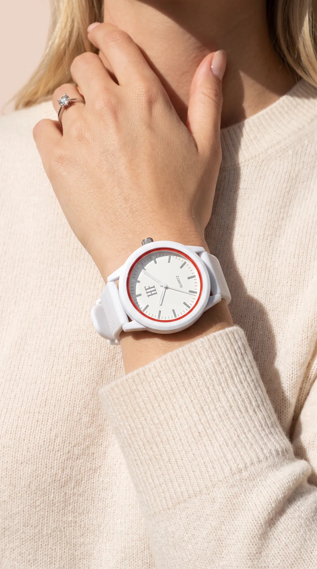 White & Red Accent Quartz Watch