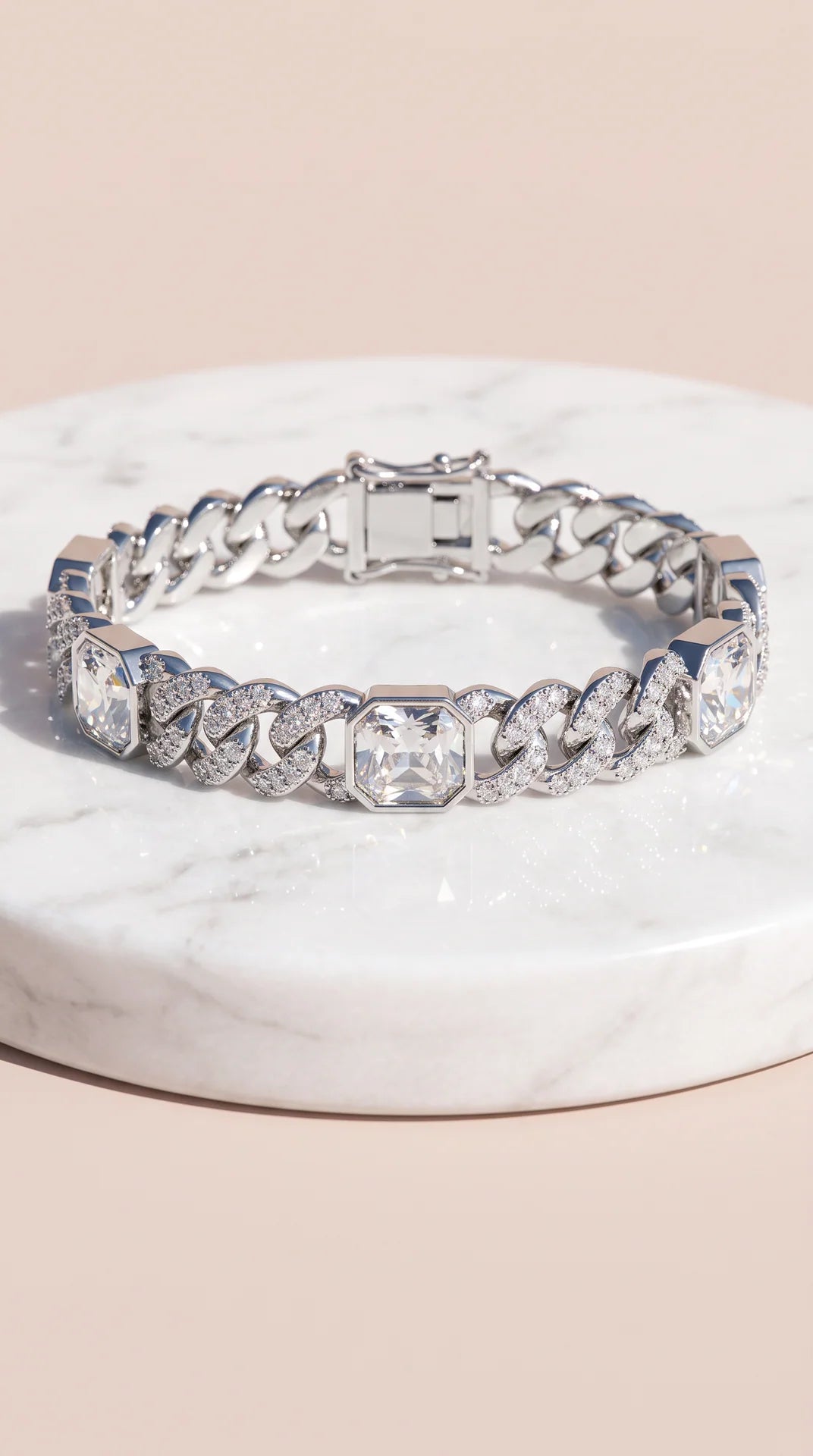 Emerald Cut Crystal Pave Cuban Link Statement Bracelet