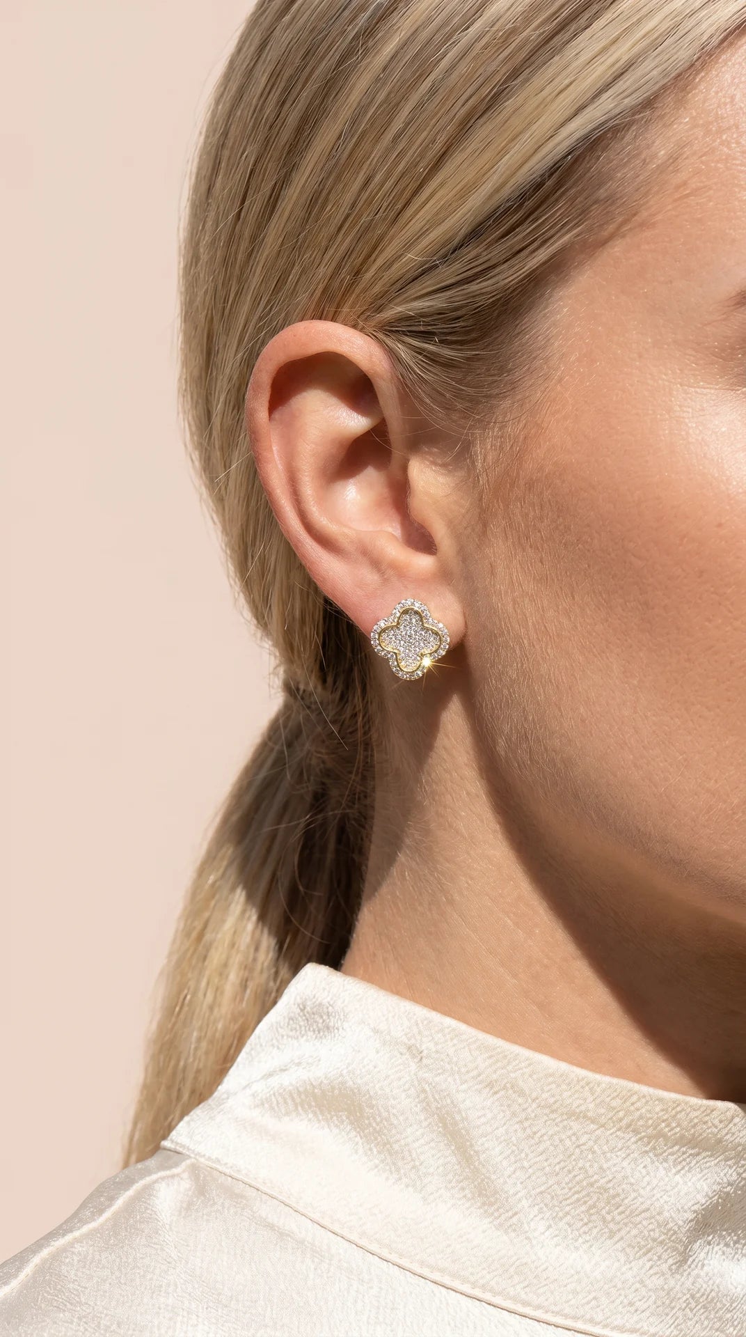 Clover Flower Pavé Crystal Stud Earrings