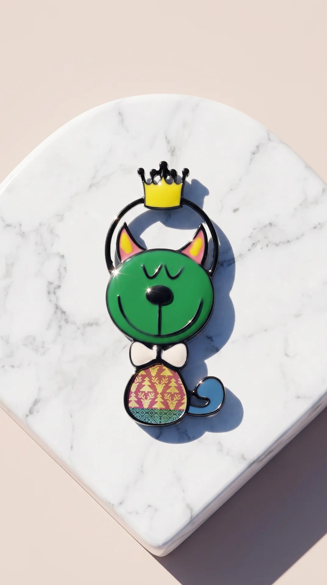 Enamel Christmas Jumper Cat & Crown Brooch Pin