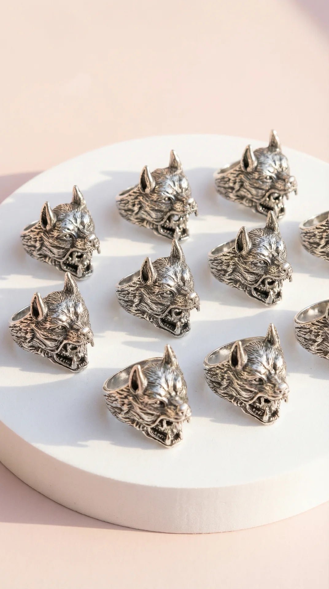 Stainless Steel Men's Wolf & Skull Biker Ring