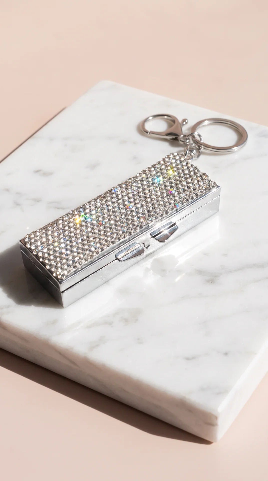 Crystal Keyring Vitamin & Pill Box With Mirror