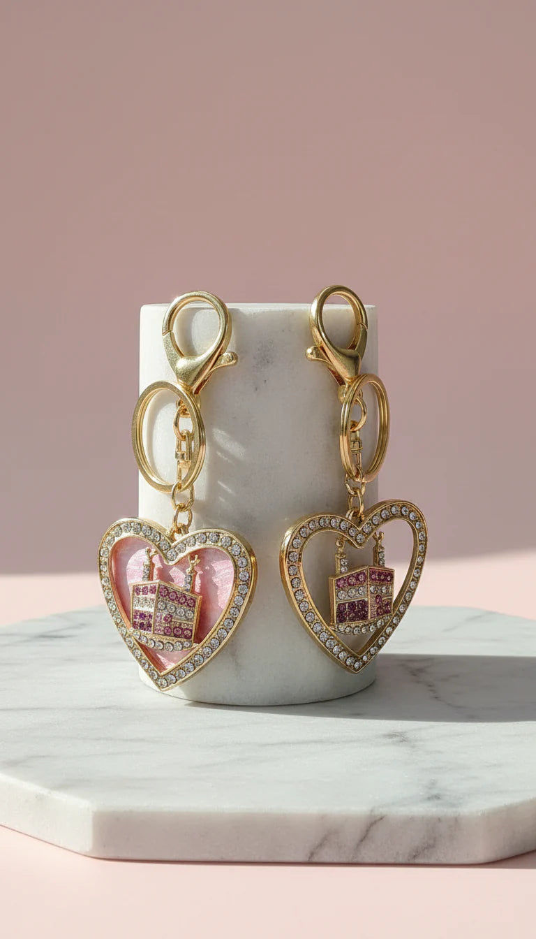 Kaaba Heart Islamic Crystal Key Ring & Bag Charm