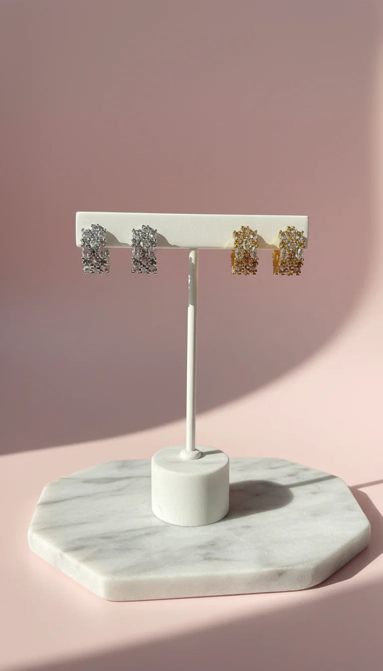 Half Crystal Huggie Stud Earrings