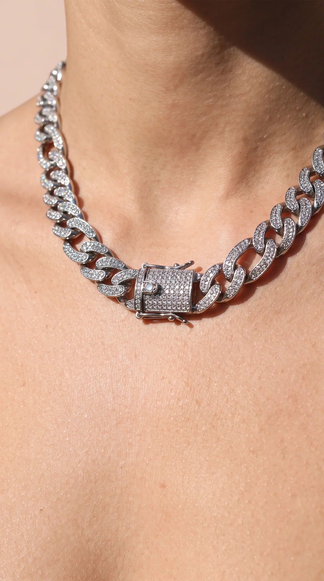 Iced Out Crystal Figaro Link Chain Necklace