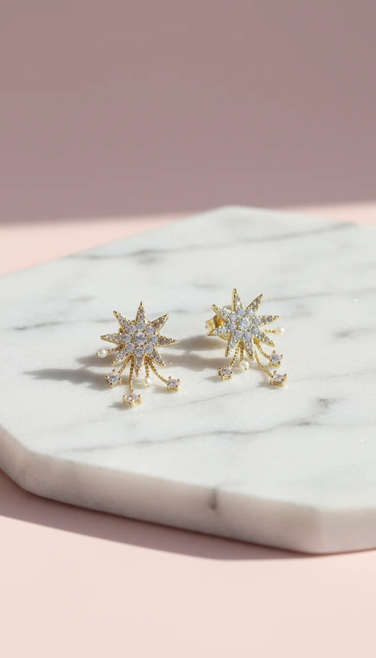 Star Burst Crystal Pavé Stud Earrings