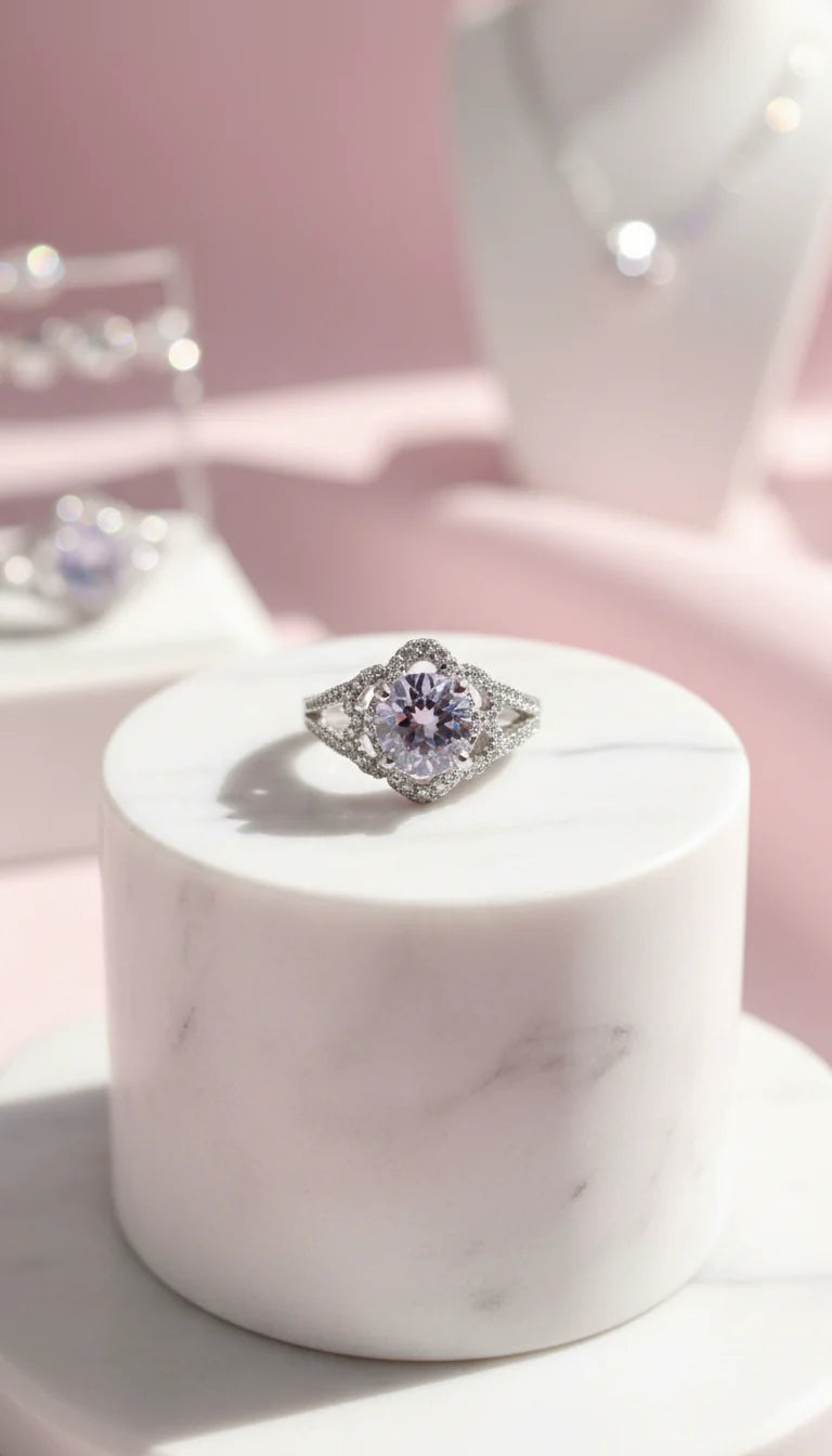 Flower Crystal Ring Silver Box set of 12