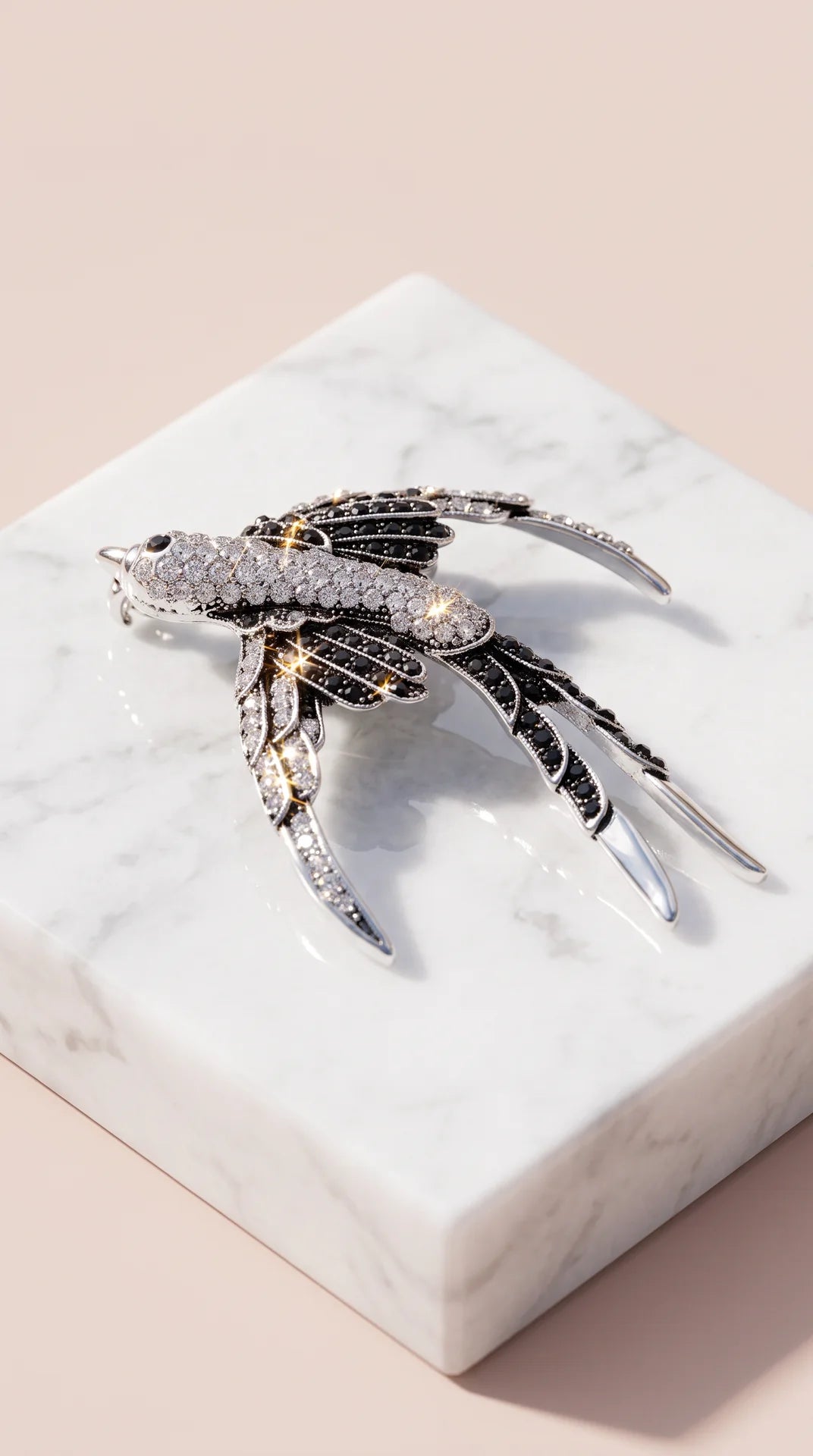 Monochrome Swallow Crystal Brooch Pin