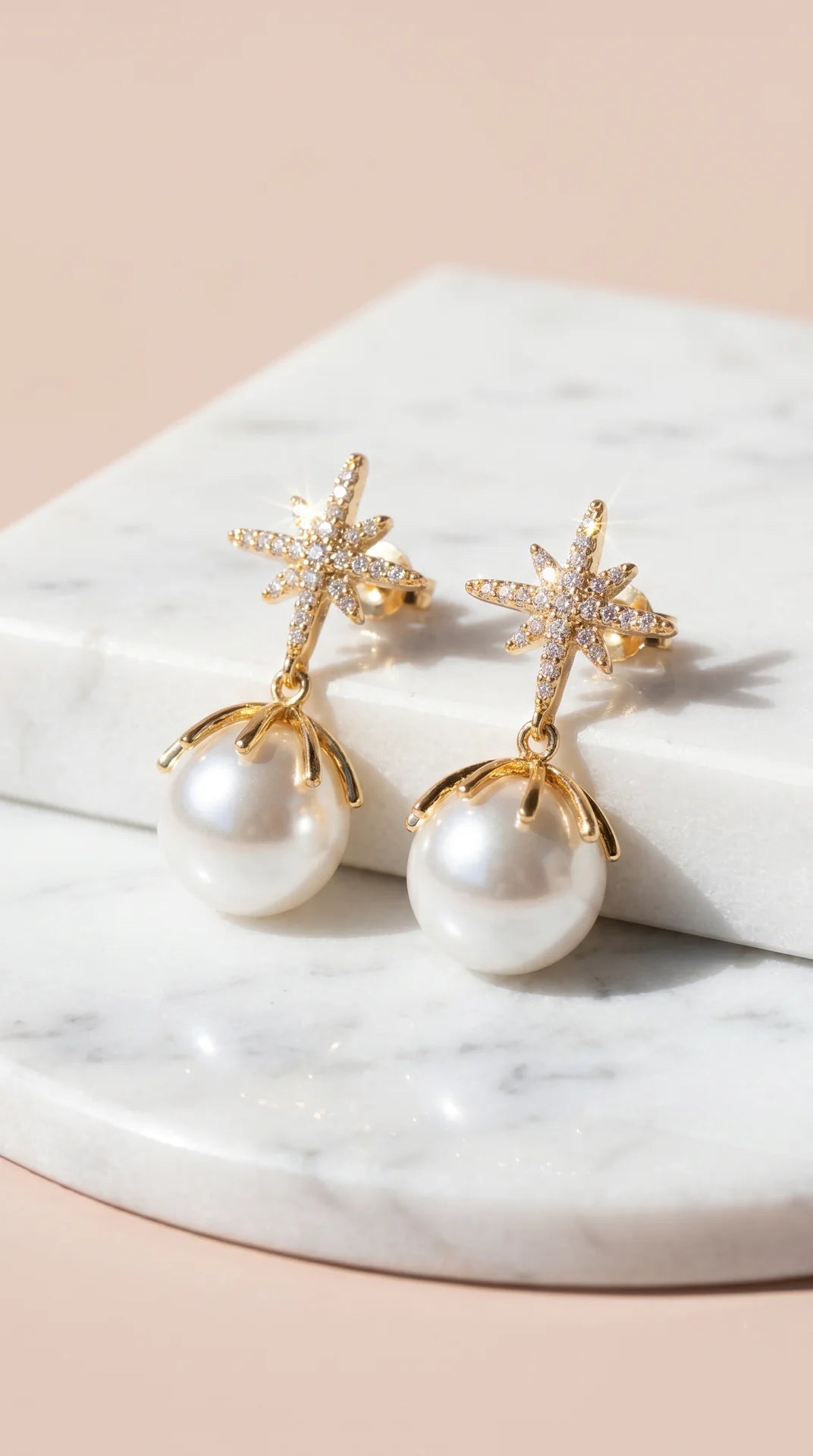 Crystal Star With Pearl Drop & Dangle Earrings