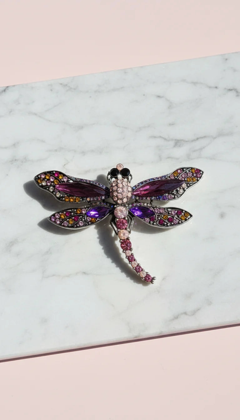 Crystal Pink Dragonfly Statement Brooch Pin