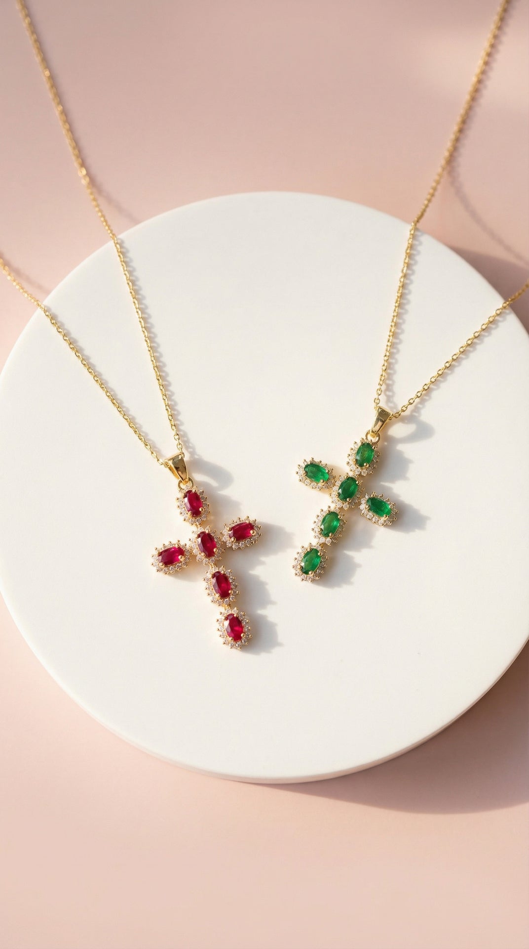Oval Cut Colourful Symbolic Cross Necklace Pendant