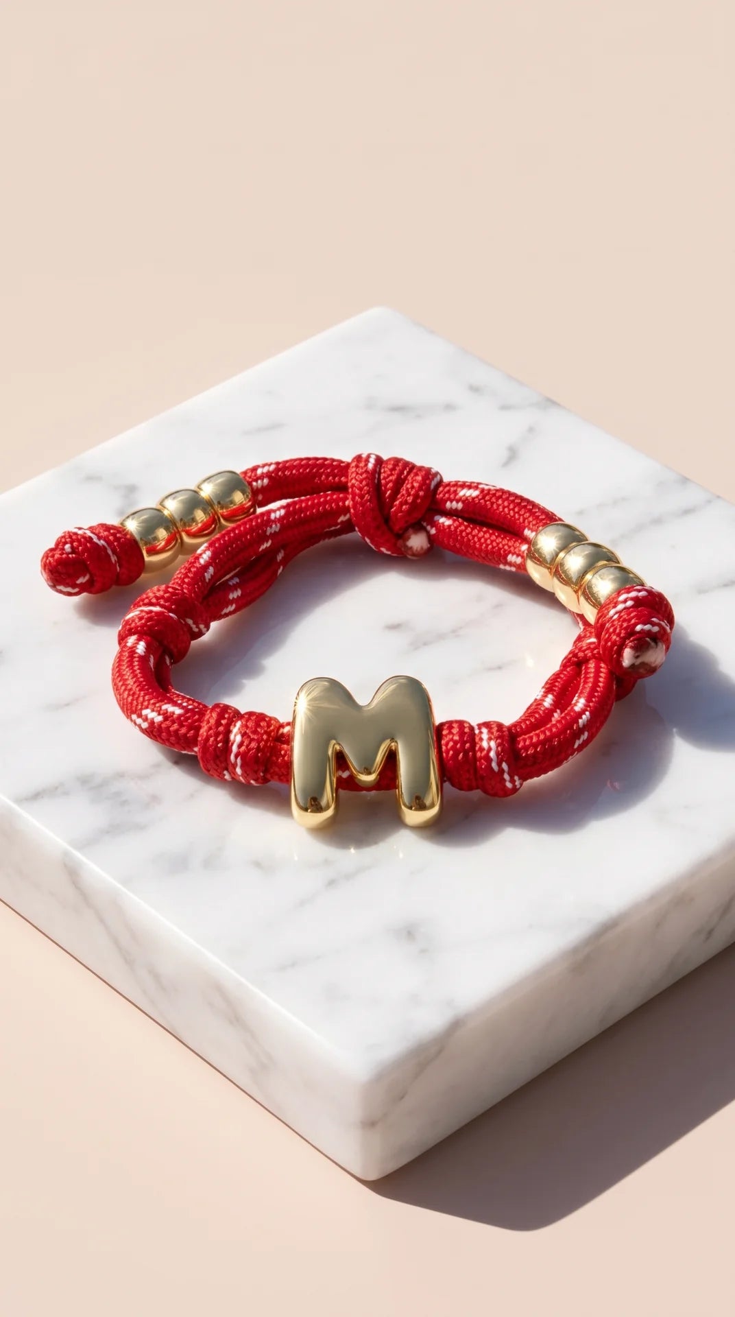 Gold Charm Initial Knotty Pull-Tie Bracelet