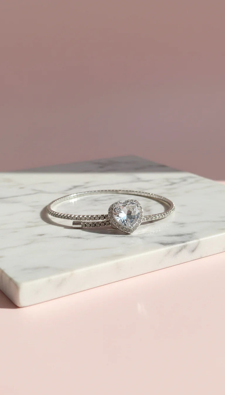 Wrap Around Heart Charm Free Size Crystal Cuff