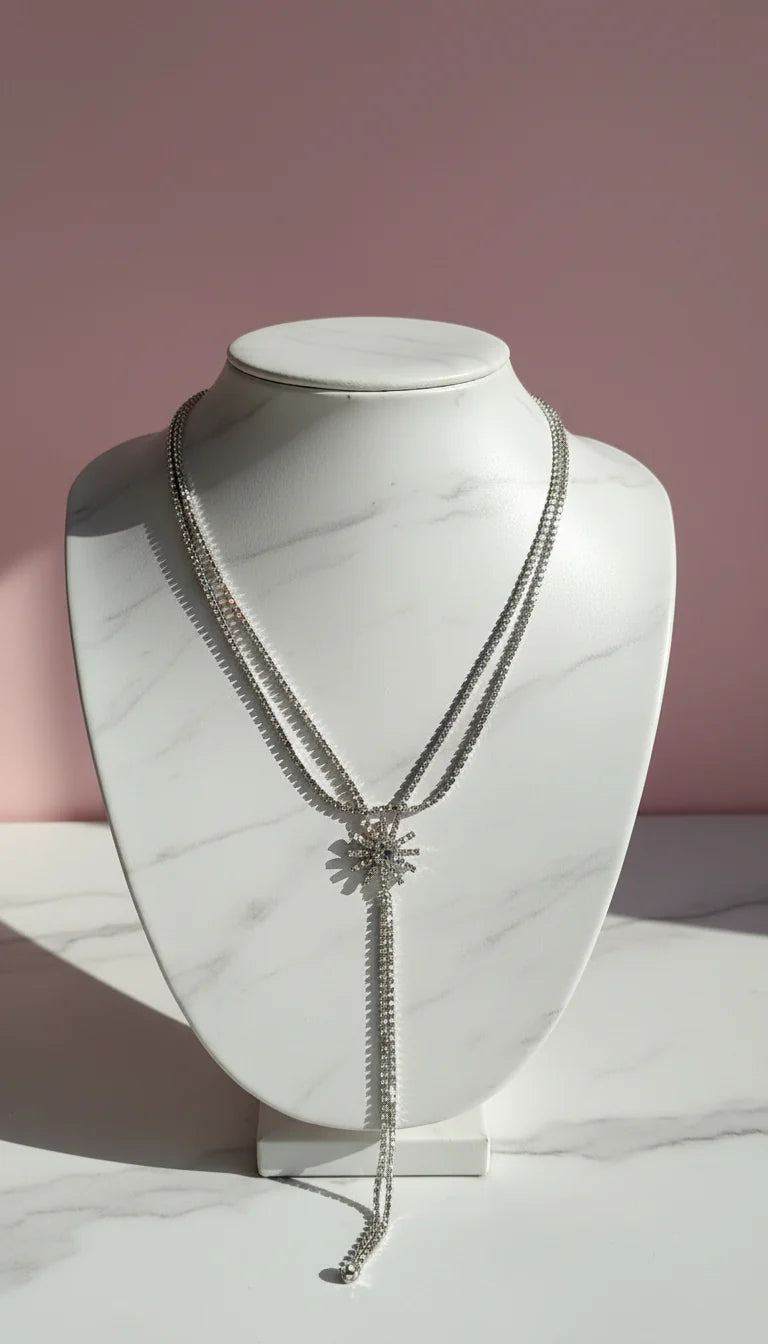 Starburst Layered Crystal Long Necklace & Earring Set