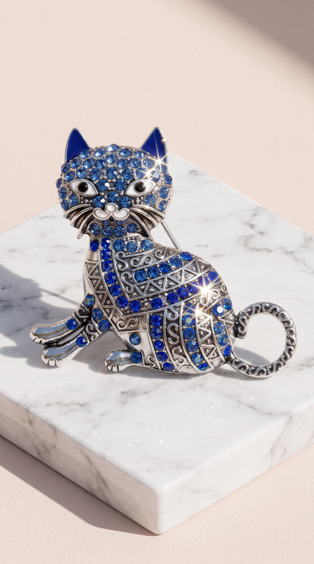 Cat Sitting Crystal Brooch Pin
