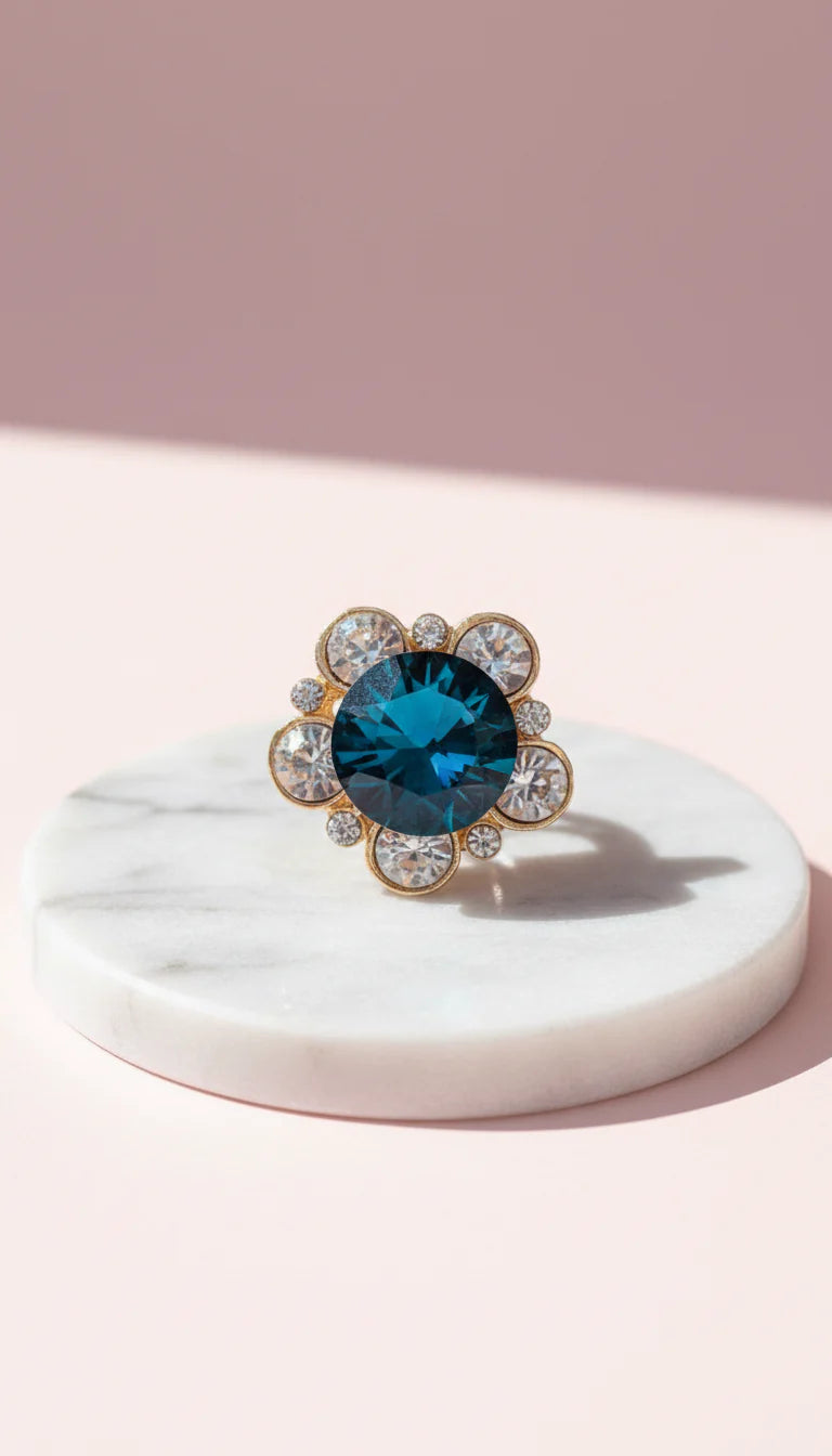 Jewelled Flower Crystal Free size Ring