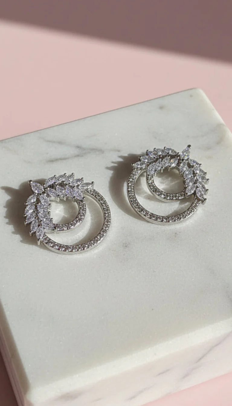 Layered Circular Crystal Stud Earrings
