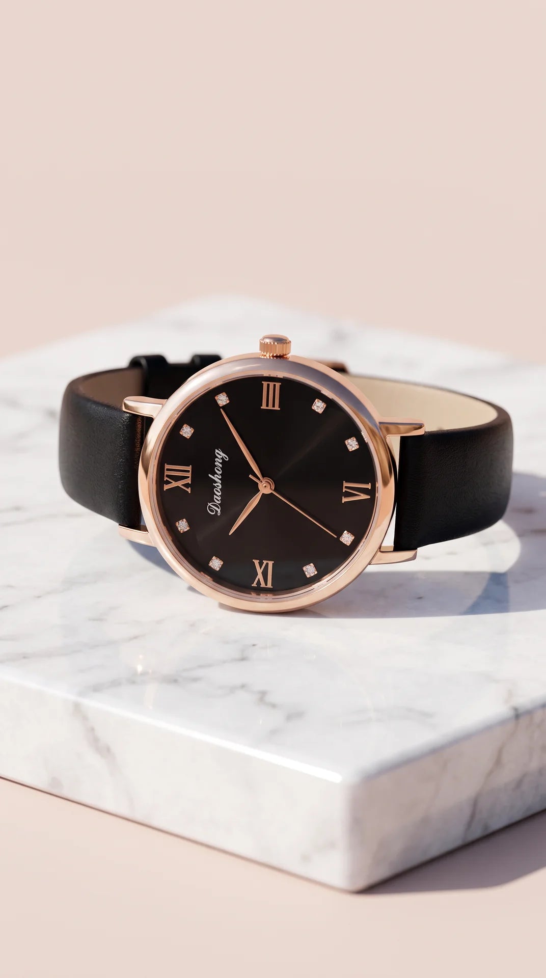 Classic Crystal Dial Quartz Watch with Leather Strap