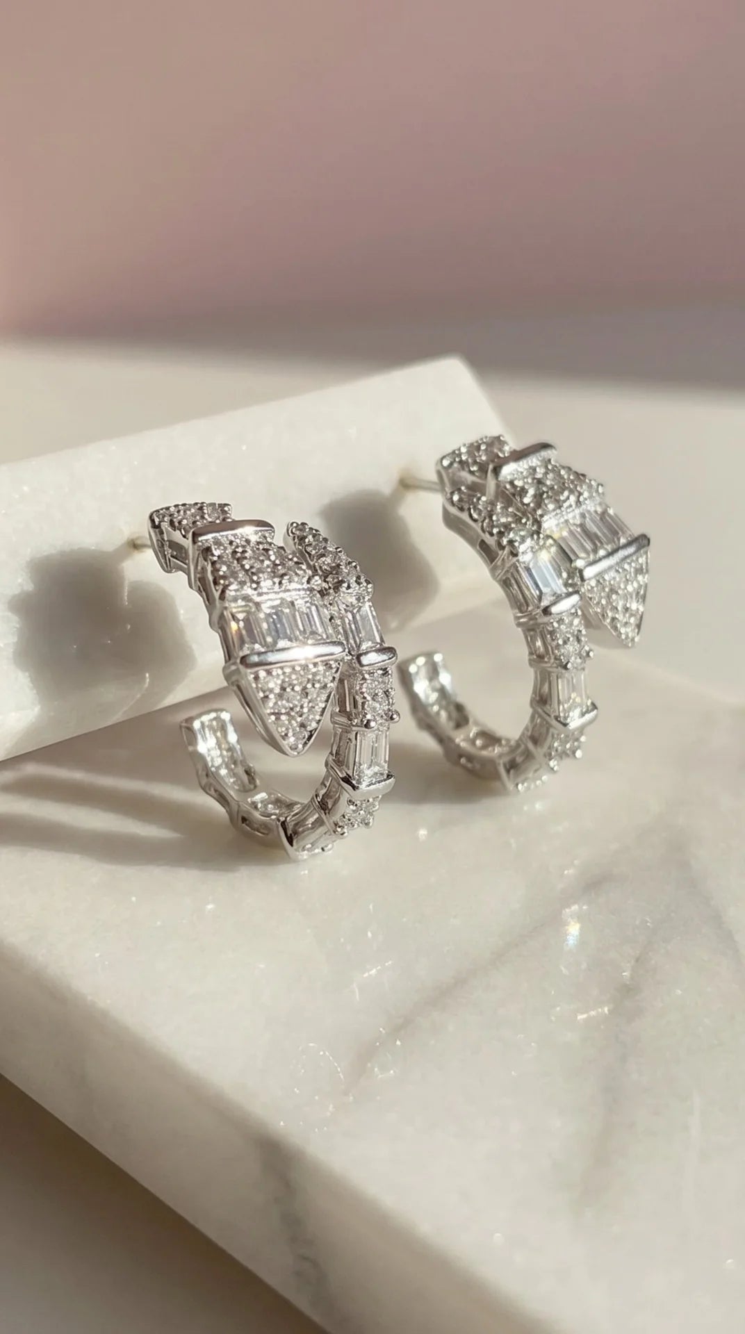 Gold Plated Serpent Huggie Hoop Crystal Earrings