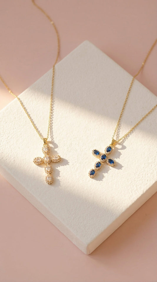 Oval Cut Colourful Symbolic Cross Necklace Pendant