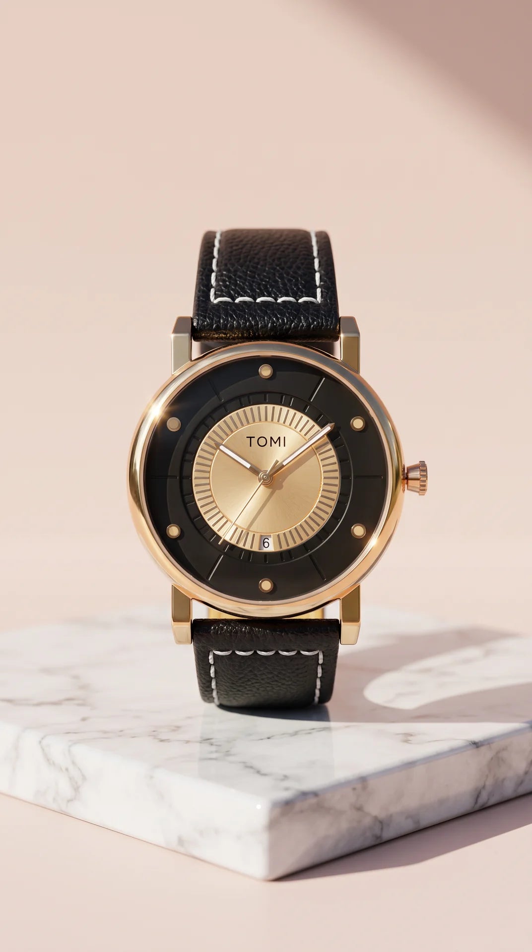 Golden Case Black Dial Watch – Unisex